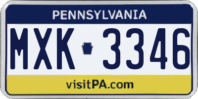 PA license plate MXK3346