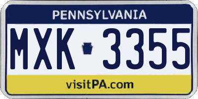 PA license plate MXK3355