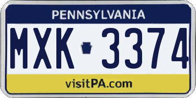 PA license plate MXK3374