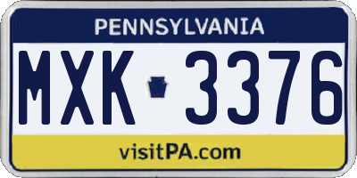 PA license plate MXK3376