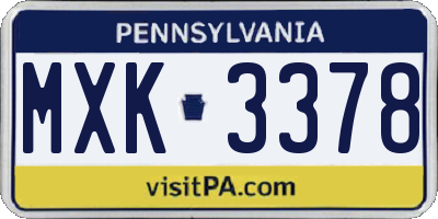 PA license plate MXK3378