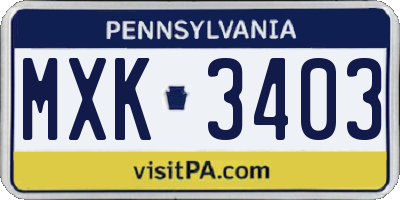 PA license plate MXK3403