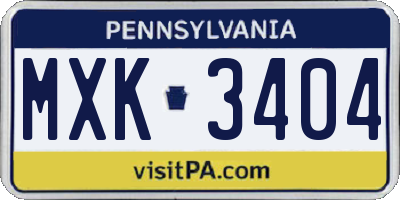 PA license plate MXK3404