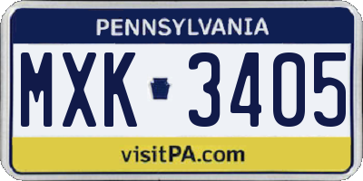 PA license plate MXK3405