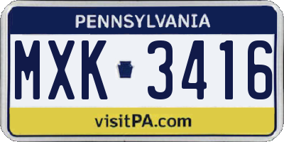 PA license plate MXK3416