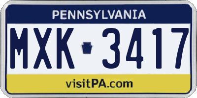 PA license plate MXK3417