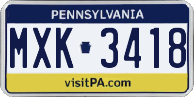 PA license plate MXK3418