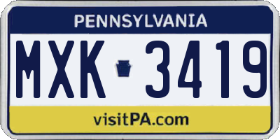 PA license plate MXK3419