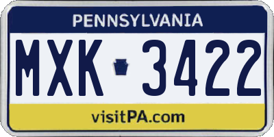PA license plate MXK3422
