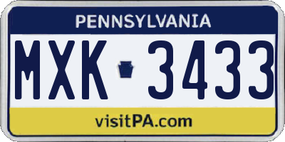 PA license plate MXK3433
