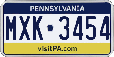 PA license plate MXK3454