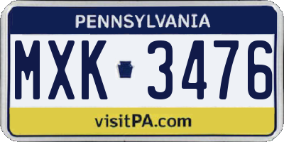PA license plate MXK3476