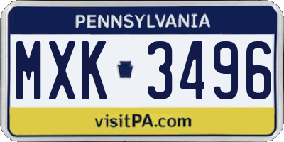 PA license plate MXK3496
