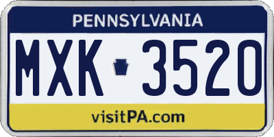 PA license plate MXK3520