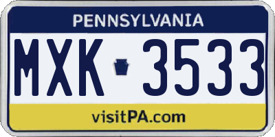 PA license plate MXK3533