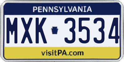PA license plate MXK3534