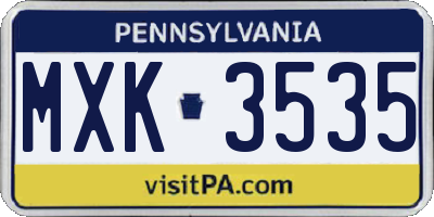 PA license plate MXK3535