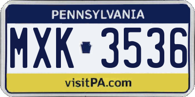 PA license plate MXK3536