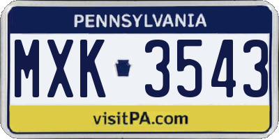 PA license plate MXK3543