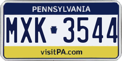 PA license plate MXK3544
