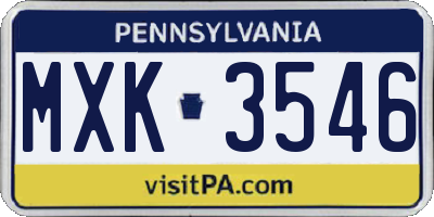 PA license plate MXK3546