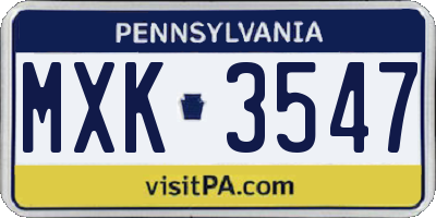 PA license plate MXK3547