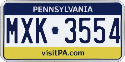 PA license plate MXK3554