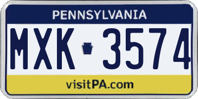 PA license plate MXK3574