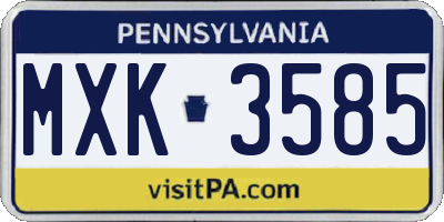 PA license plate MXK3585