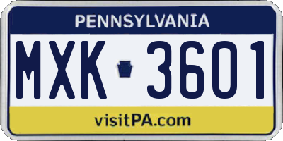 PA license plate MXK3601