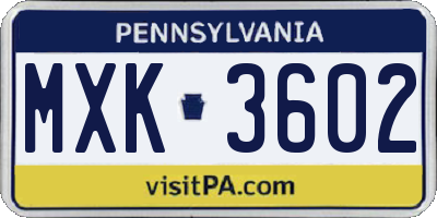 PA license plate MXK3602