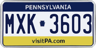 PA license plate MXK3603