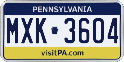PA license plate MXK3604