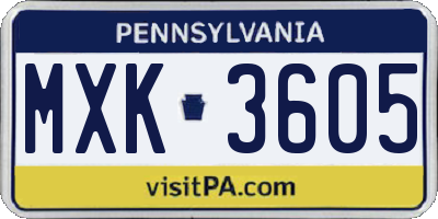 PA license plate MXK3605