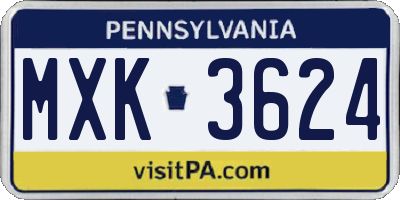 PA license plate MXK3624