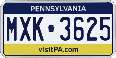 PA license plate MXK3625