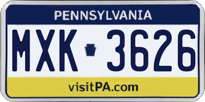 PA license plate MXK3626