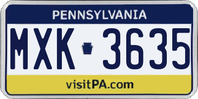 PA license plate MXK3635