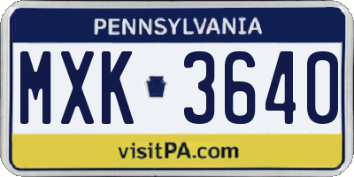 PA license plate MXK3640