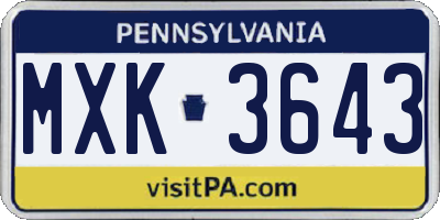 PA license plate MXK3643