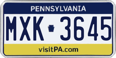 PA license plate MXK3645