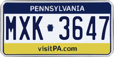 PA license plate MXK3647