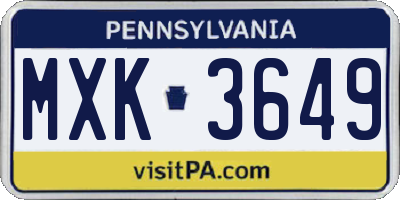 PA license plate MXK3649