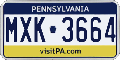 PA license plate MXK3664