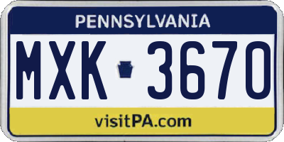 PA license plate MXK3670