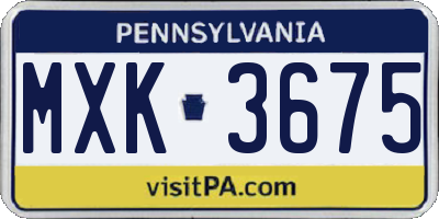 PA license plate MXK3675