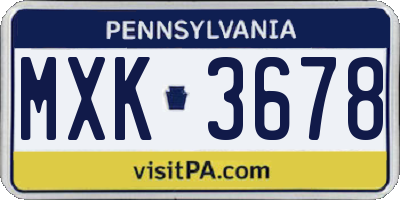 PA license plate MXK3678