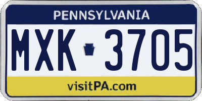 PA license plate MXK3705