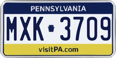 PA license plate MXK3709