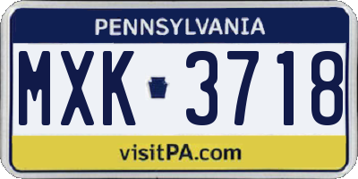 PA license plate MXK3718